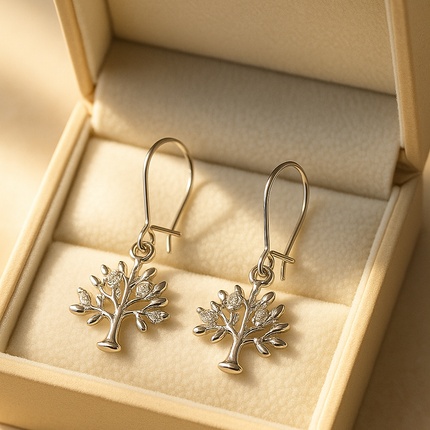Tree of Life Earrings, Artisan Crafted, Silver Tone