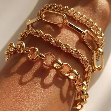 Italian Chain Bracelet Set Four Piece Layered Adjustable Jewelry