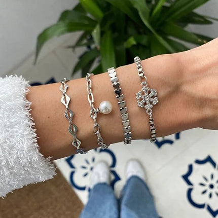 Snowflake Layered Bracelet Set Adjustable Four Piece Stackable Jewelry