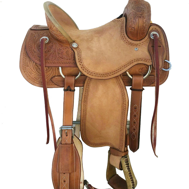 Western Brown Rough Out Leather Roper Ranch Saddle Size 13" to 18"