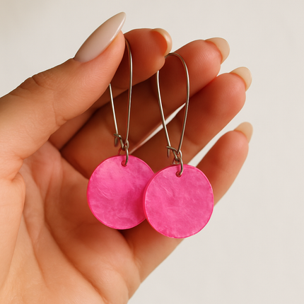Natural Mother of Pearl Earrings, Pink, Stainless Steel Hooks
