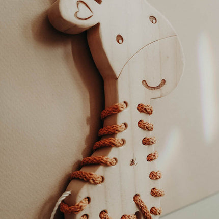 Giraffe lacing toy, Wooden sewing, Montessori