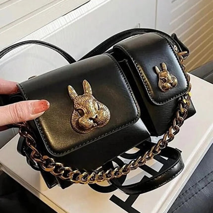 Women black baguette bag squirrel accessory design elegant shoulder