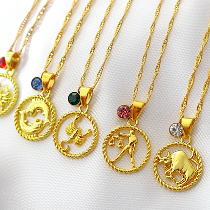 18K Zodiac Sign and Birthstone Necklace