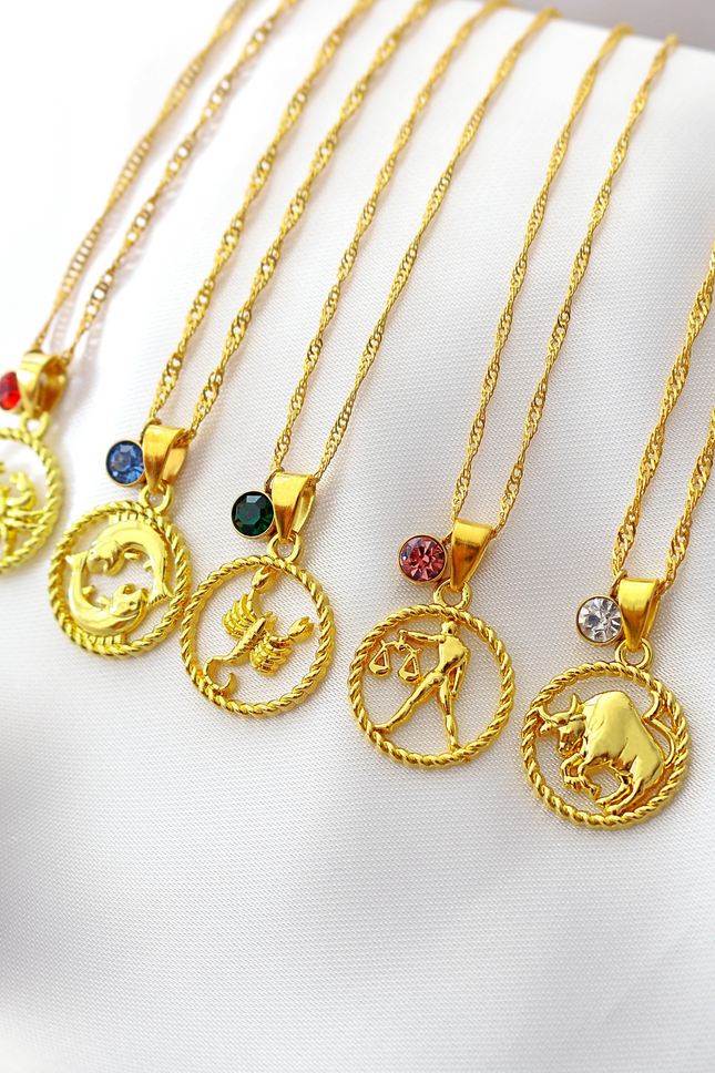 18K Zodiac Sign and Birthstone Necklace