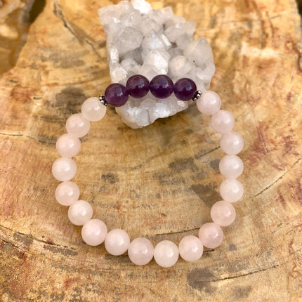 Rose Quartz & Amethyst Stretch Bracelet! Natural Crystals!