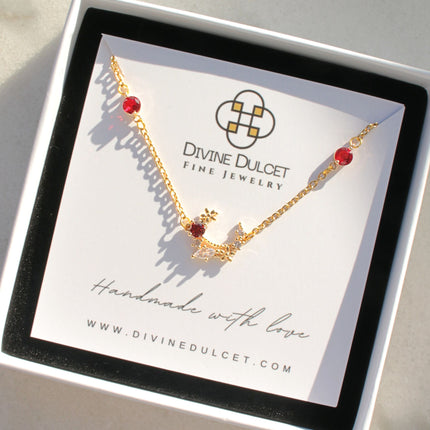 “Fairy Garden” 24K Red CZ Necklace