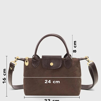 Brown Suede Versatile PU Leather Shoulder Bag for Women