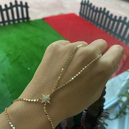 VIP Gold Sequin North Star Hand Chain Bracelet
