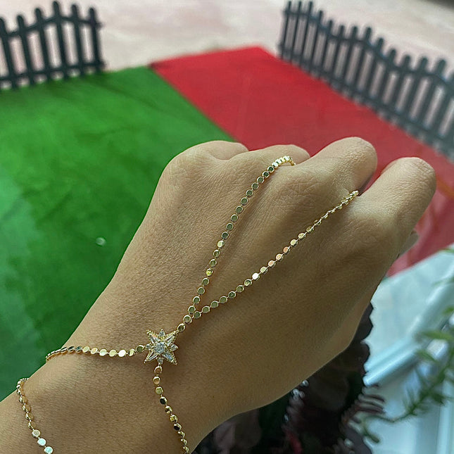 VIP Gold Sequin North Star Hand Chain Bracelet