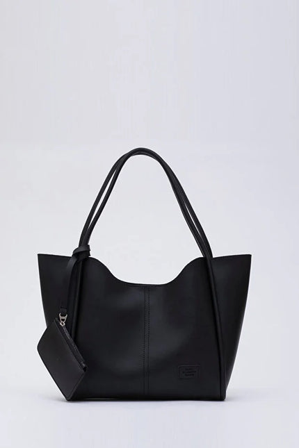 Black SHK108 faux leather women hand shoulder bag with wallet makeup
