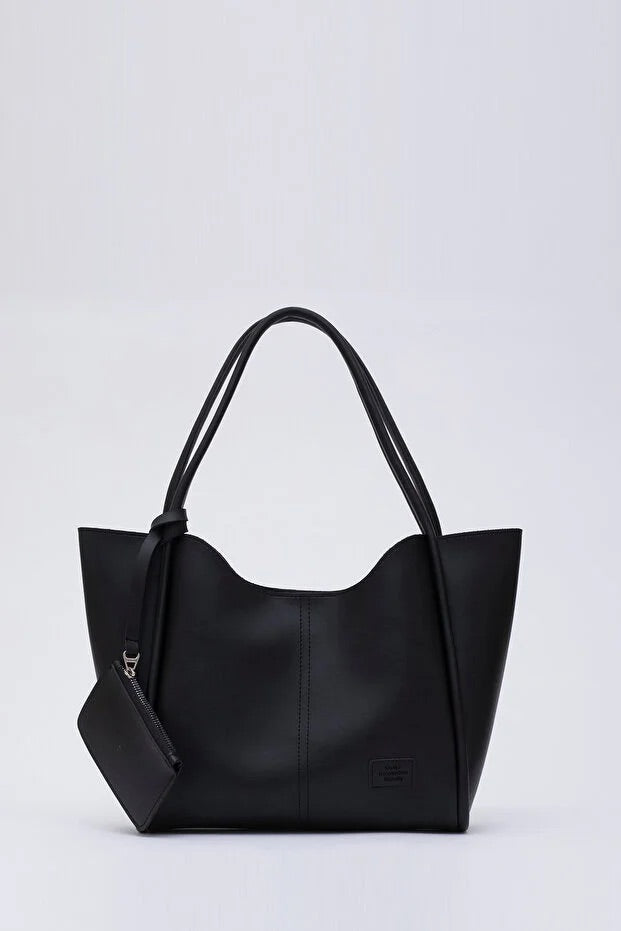 Black SHK108 faux leather women hand shoulder bag with wallet makeup
