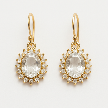 Elegant Bridal Earrings, Oval Crystal & Cubic Zirconia