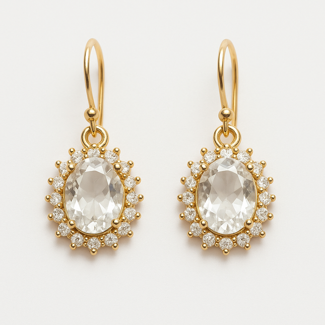 Elegant Bridal Earrings, Oval Crystal & Cubic Zirconia
