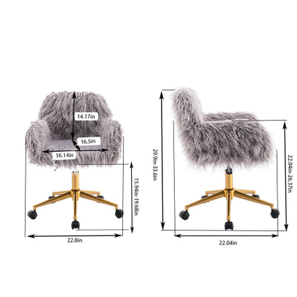 Modern Faux Fur Home Office Chair Fluffy Chair Gold Plating Base