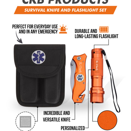 Survival Knife and Flashlight - Orange Finish - Emergency - LED Light
