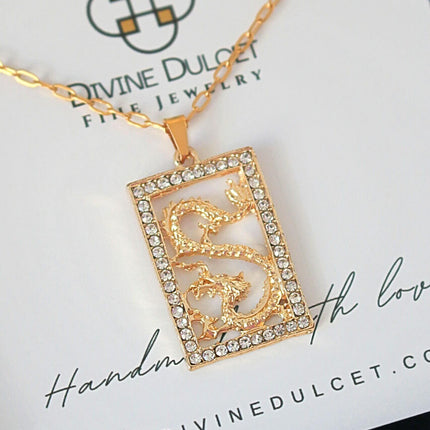 24 Karats Cubic Zirconia Chinese Dragon Necklace