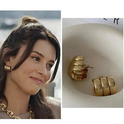Premium Three Row Steel Rounded Earrings Women Elegant Daily Jewelry