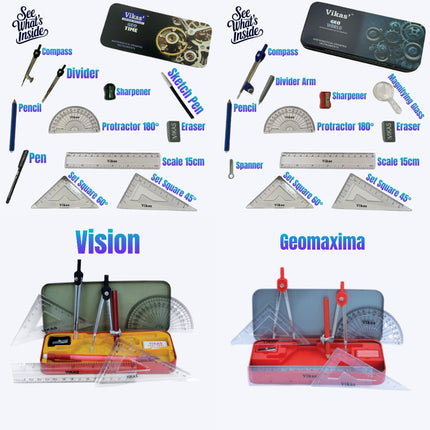 Vikas Geometry Set Combo – Geo Maxima, Geo Time, Geo World & Vision