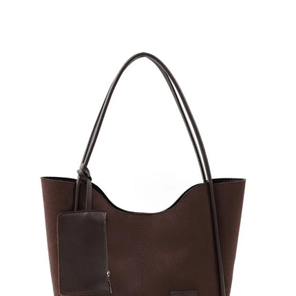 Brown suede SHK108 women hand and shoulder bag with wallet and makeup