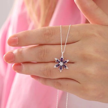 925 Sterling Silver Lotus Camellia with Amethyst Teardrop Stone