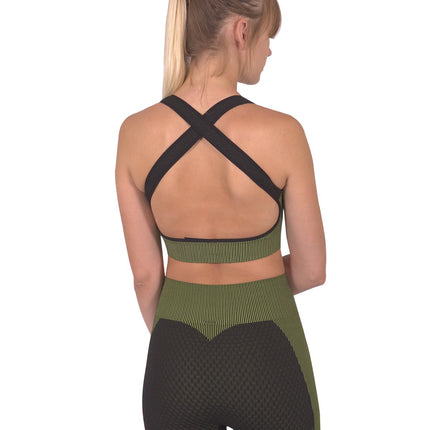 Trois Seamless Sports Bra - Black with Green