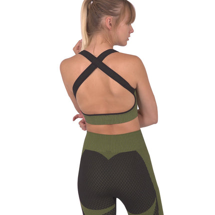 Trois Seamless Sports Bra - Black with Green