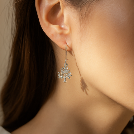 Tree of Life Earrings, Artisan Crafted, Silver Tone