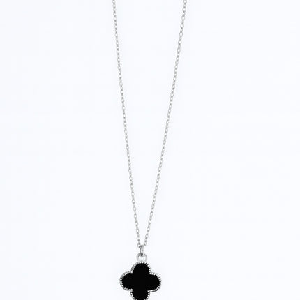 Stainless Steel Silver Black Clover Necklace for Women