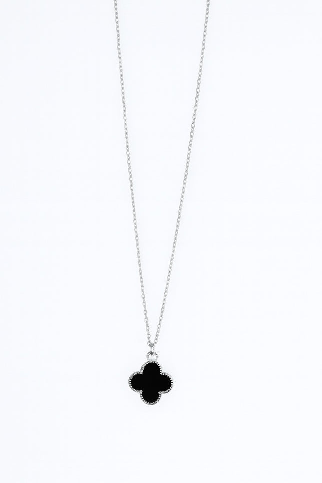 Stainless Steel Silver Black Clover Necklace for Women