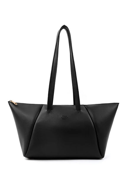 Black Faux Leather Compartment Zipper Hand Shoulder Crossbody Bag