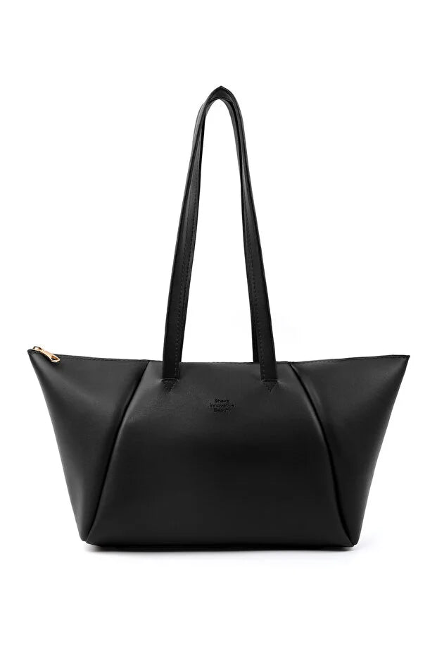 Black Faux Leather Compartment Zipper Hand Shoulder Crossbody Bag