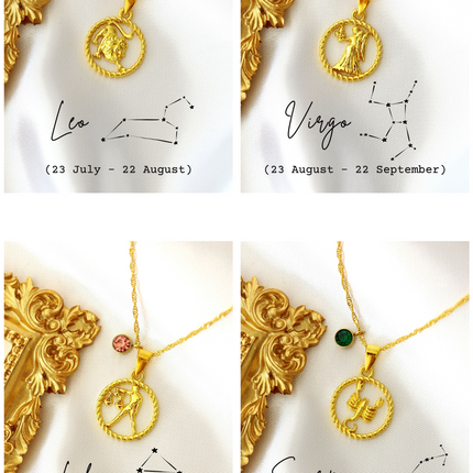 18K Zodiac Sign and Birthstone Necklace