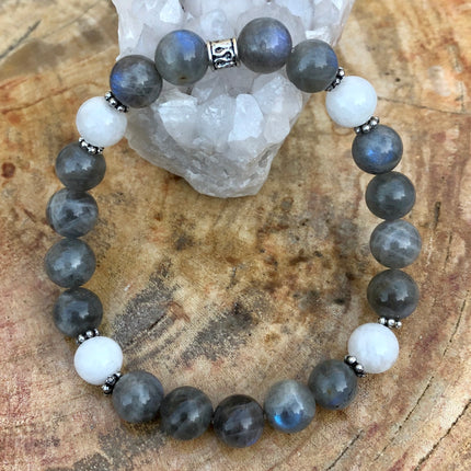 Blue Flash Labradorite & Rainbow Moonstone Stretch Bracelet!
