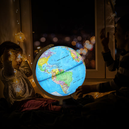 13in With Scale AR LED Light Globe ABS Sphere Wooden Base Political