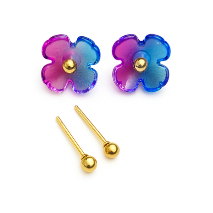 2-in-1 Earrings with Purple Flower and Gold Stud