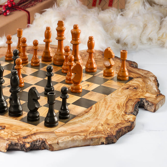 Handcrafted Olive Wood Chess Set with Natural Edges