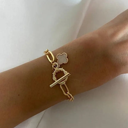 Mother of Pearl Clover Bracelet Layered Elegant Minimalist Jewelry