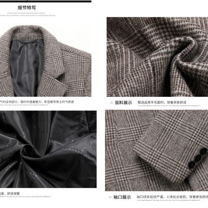 Fashion Plaid Single Breasted Jackets Men's Wool Coats