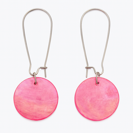 Natural Mother of Pearl Earrings, Pink, Stainless Steel Hooks