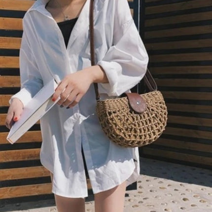Half Moon Straw Crossbody Bag