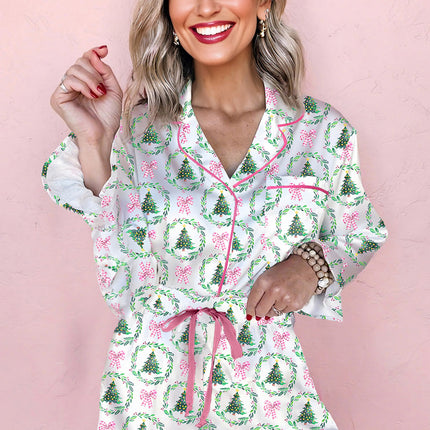 Christmas Velvet Trim Top and Shorts Pajama Set