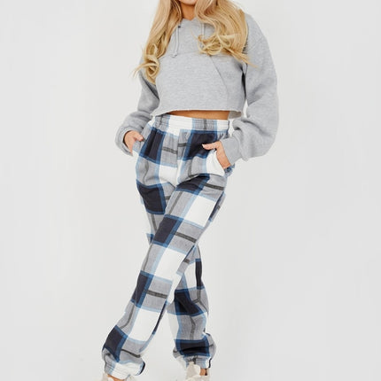 Checked Fleece Joggers - Checked Joggers - Navy