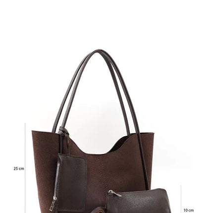 Brown suede SHK108 women hand and shoulder bag with wallet and makeup