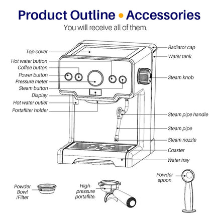 Espresso Coffee Maker Stainless Steel Italian Coffee Machine