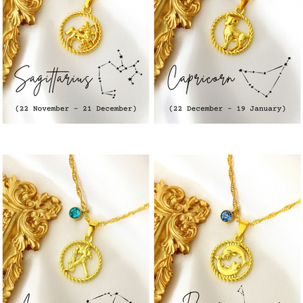 18K Zodiac Sign and Birthstone Necklace