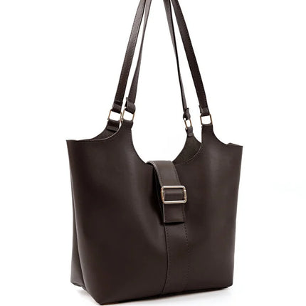 Brown Faux Leather Snap Closure Crossbody Hand Bag Single Compartment