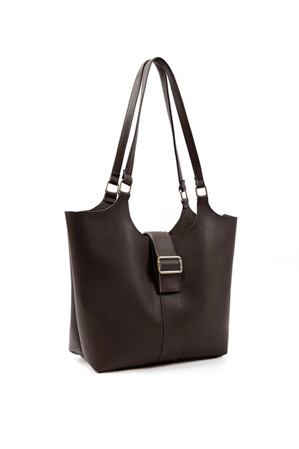 Brown Faux Leather Snap Closure Crossbody Hand Bag Single Compartment