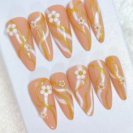 “Daisy Bloom” 3D Flowers Press On Nails Set