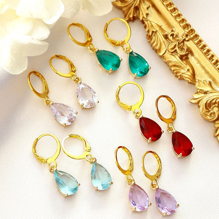 18K Rainbow Teardrop Hoop Earrings